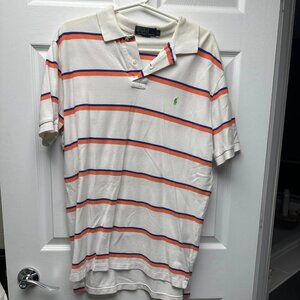 Ralph Lauren, Short Sleeve Polo, XL, White with orange stripes
